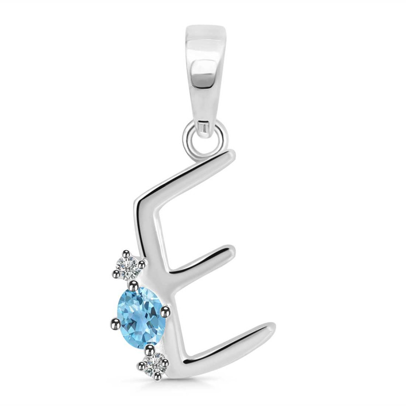 Blue Topaz & White Topaz Alphabet E Pendant BTZ-RDA-5.