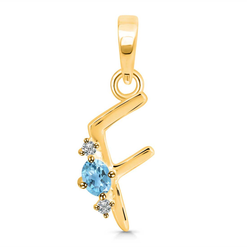 Blue Topaz & White Topaz Alphabet F Pendant BTZ-RDA-6.