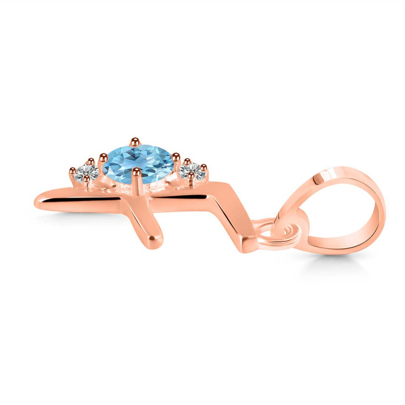 Blue Topaz & White Topaz Alphabet F Pendant BTZ-RDA-6.