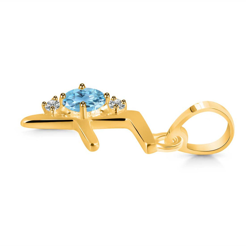 Blue Topaz & White Topaz Alphabet F Pendant BTZ-RDA-6.
