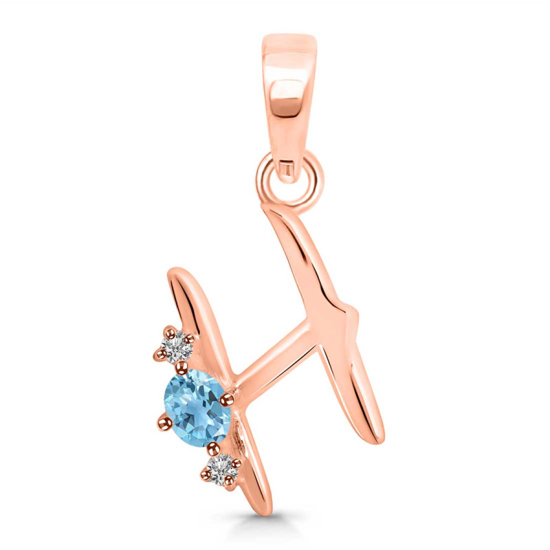 Blue Topaz & White Topaz Alphabet H Pendant BTZ-RDA-8.