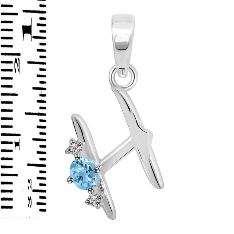 Blue Topaz & White Topaz Alphabet H Pendant BTZ-RDA-8.