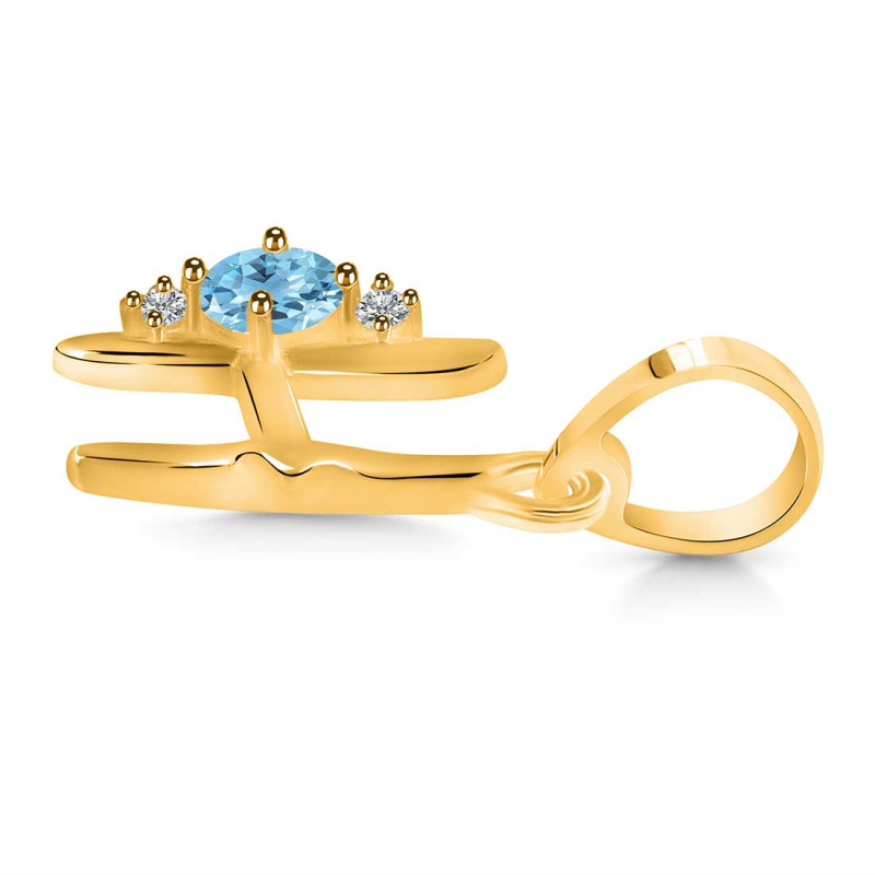 Blue Topaz & White Topaz Alphabet H Pendant BTZ-RDA-8.