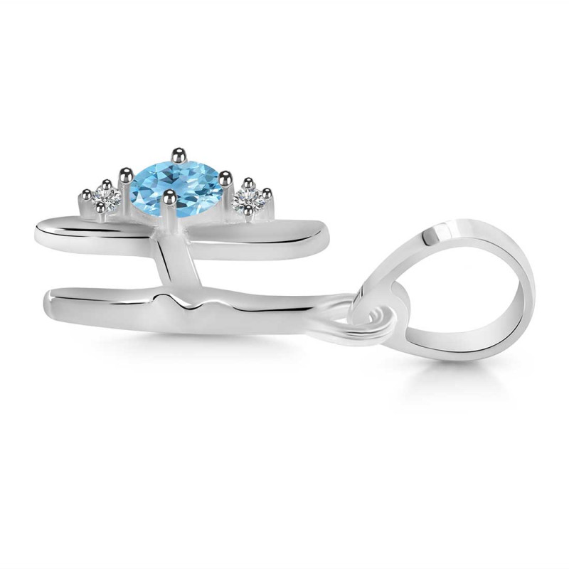Blue Topaz & White Topaz Alphabet H Pendant