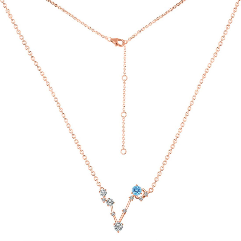 Pisces Zodiac Star Constellation Blue Topaz & White Topaz Necklace BTZ-RDN-387.