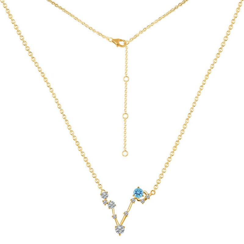 Pisces Zodiac Star Constellation Blue Topaz & White Topaz Necklace BTZ-RDN-387.
