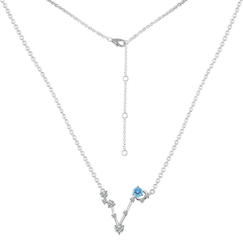 Pisces Zodiac Star Constellation Blue Topaz & White Topaz Necklace