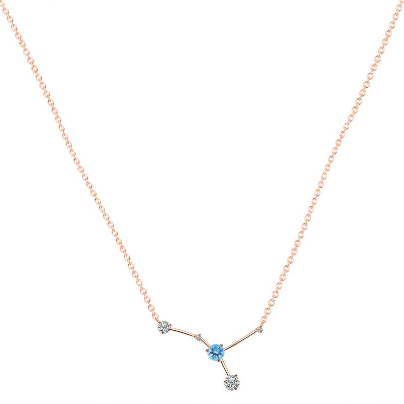 cancer Zodiac Star Constellation Blue Topaz & White Topaz Necklace BTZ-RDN-486.