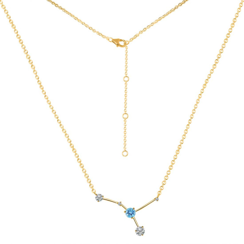 cancer Zodiac Star Constellation Blue Topaz & White Topaz Necklace BTZ-RDN-486.