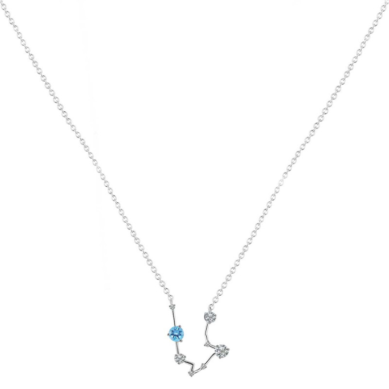 Aquarius Zodiac Star Constellation Blue Topaz & White Topaz Necklace BTZ-RDN-487.