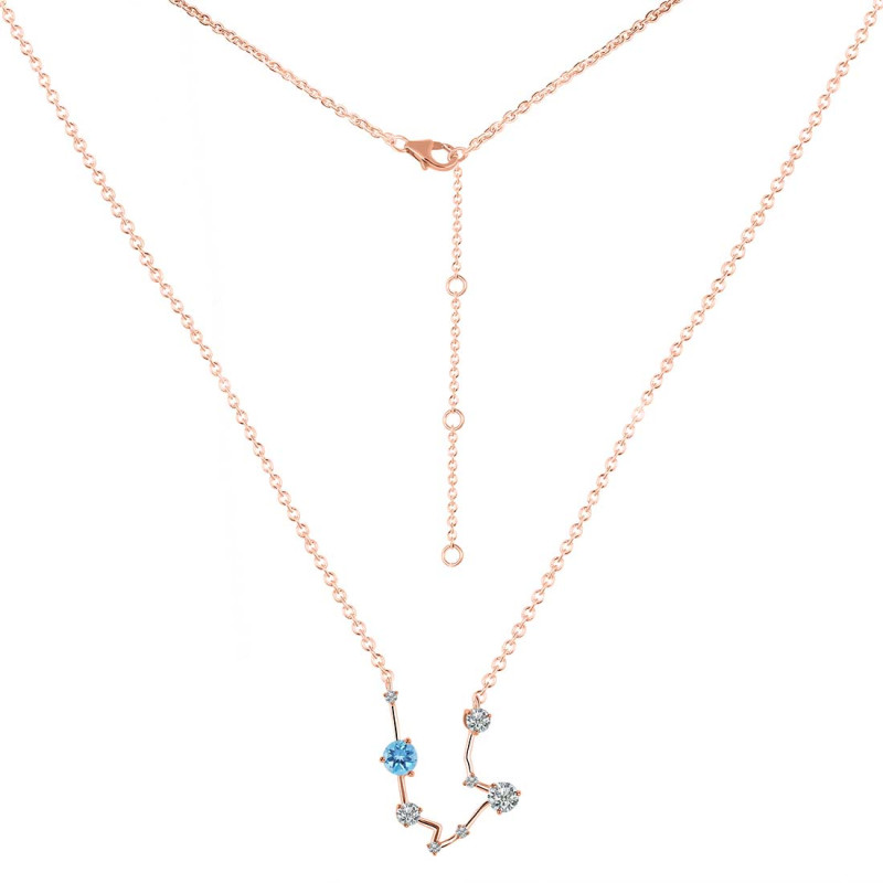 Aquarius Zodiac Star Constellation Blue Topaz & White Topaz Necklace BTZ-RDN-487.