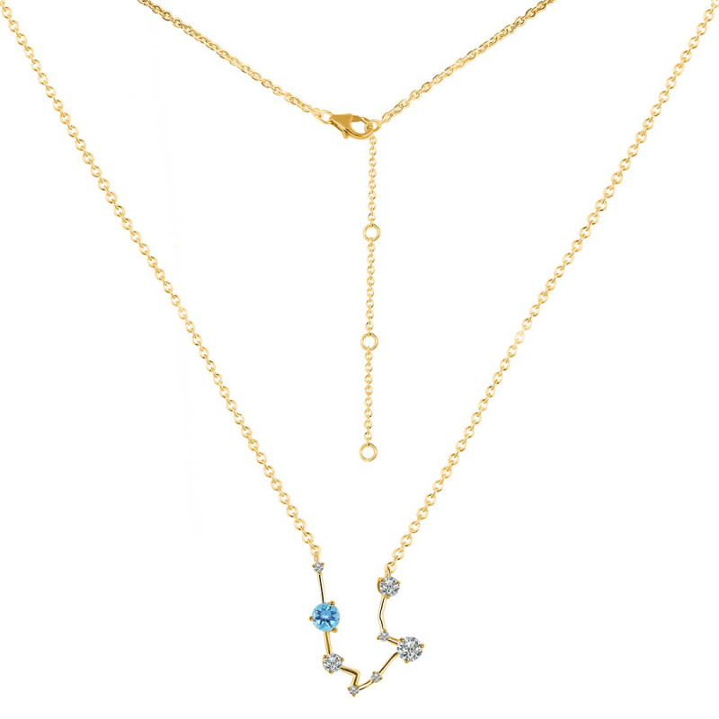 Aquarius Zodiac Star Constellation Blue Topaz & White Topaz Necklace BTZ-RDN-487.