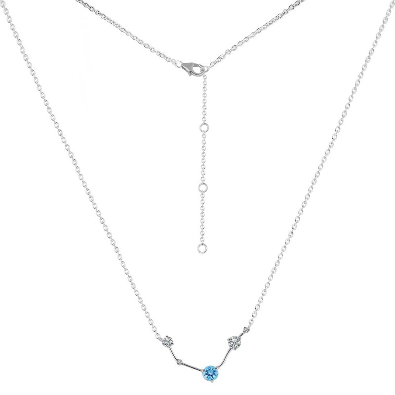 Aries Zodiac Star Constellation Blue Topaz & White Topaz Necklace