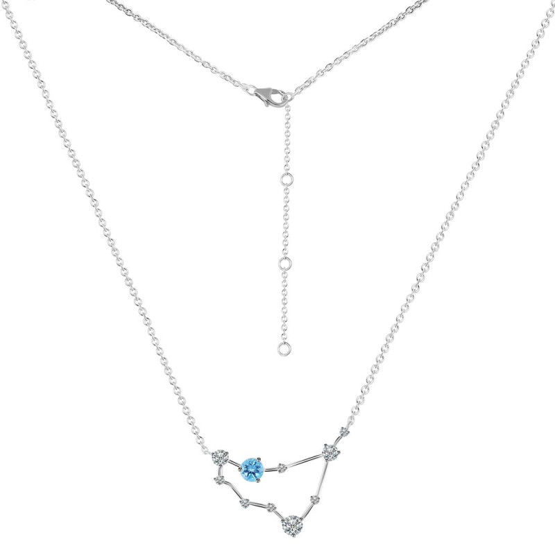 Capricorn Zodiac Star Constellation Blue Topaz & White Topaz Necklace