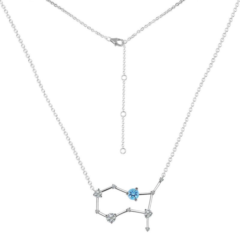 Gemini Zodiac Star Constellation Blue Topaz & White Topaz Necklace