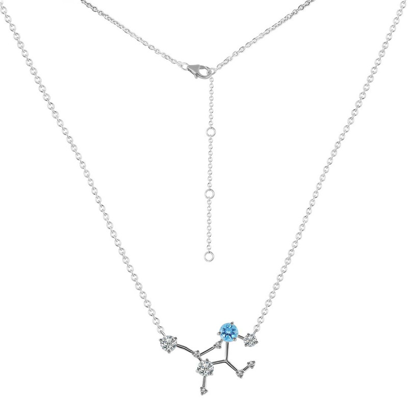 Virgo Zodiac Star Constellation Blue Topaz & White Topaz Necklace