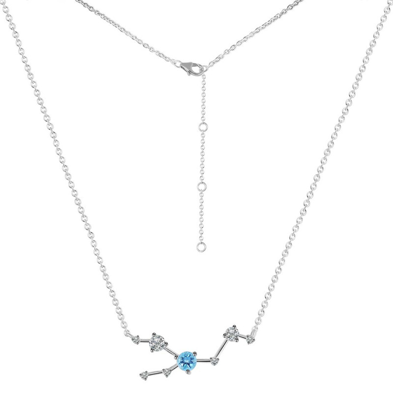 Taurus Zodiac Star Constellation Blue Topaz & White Topaz Necklace