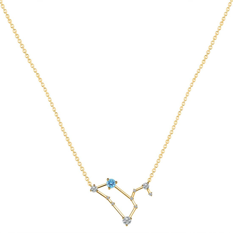 Leo Zodiac Star Constellation Blue Topaz & White Topaz Necklace BTZ-RDN-493.