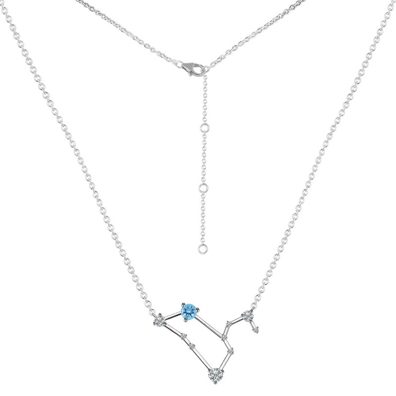 Leo Zodiac Star Constellation Blue Topaz & White Topaz Necklace
