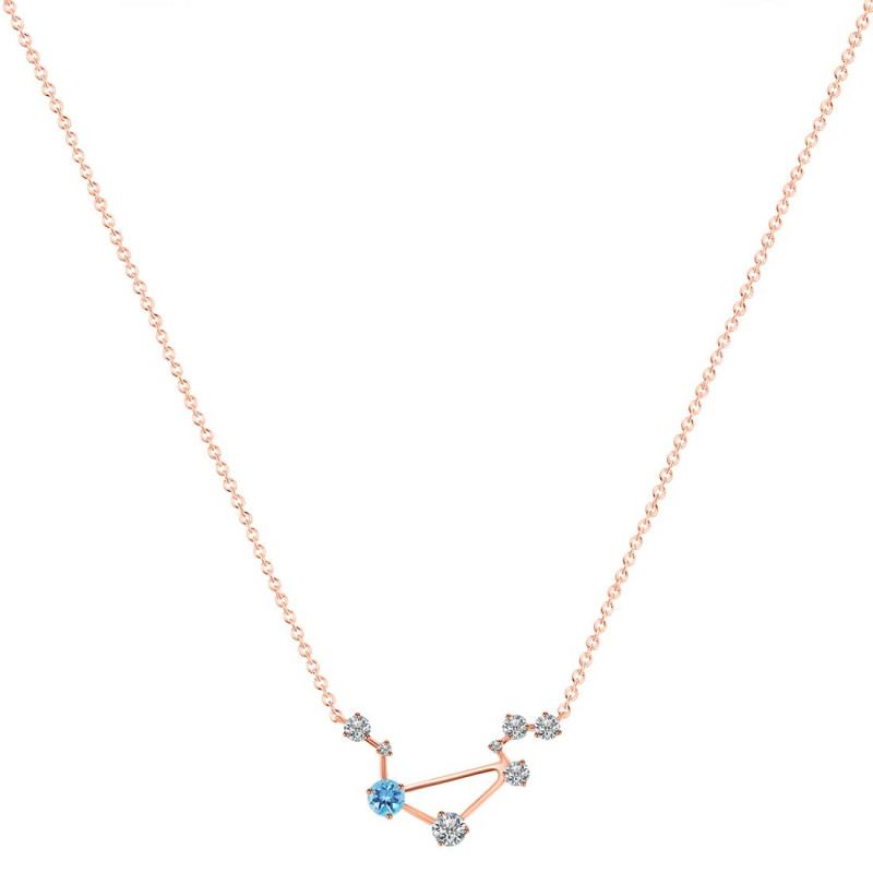 Libra Zodiac Star Constellation Blue Topaz & White Topaz Necklace BTZ-RDN-494.