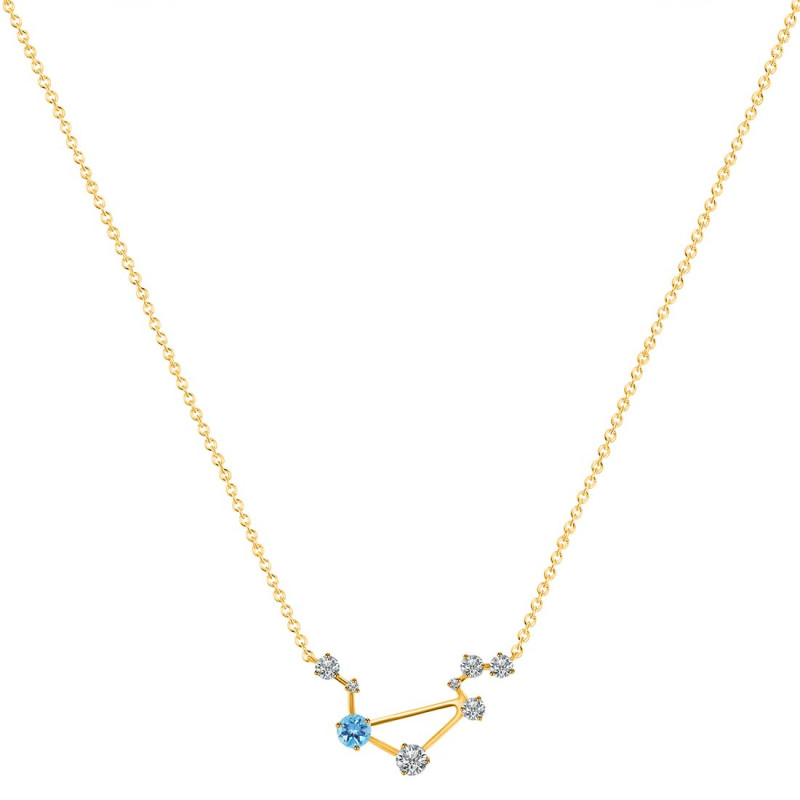 Libra Zodiac Star Constellation Blue Topaz & White Topaz Necklace BTZ-RDN-494.