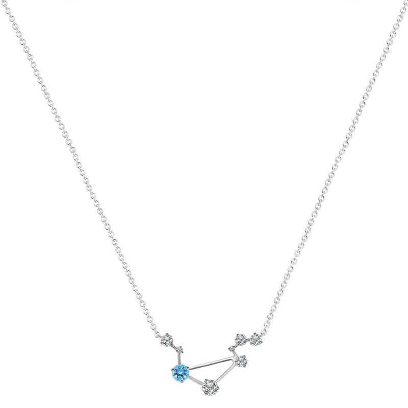 Libra Zodiac Star Constellation Blue Topaz & White Topaz Necklace BTZ-RDN-494.