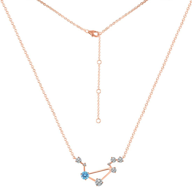Libra Zodiac Star Constellation Blue Topaz & White Topaz Necklace BTZ-RDN-494.