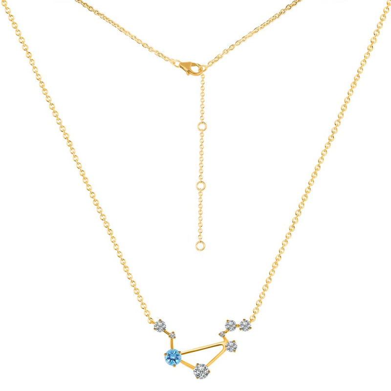 Libra Zodiac Star Constellation Blue Topaz & White Topaz Necklace BTZ-RDN-494.