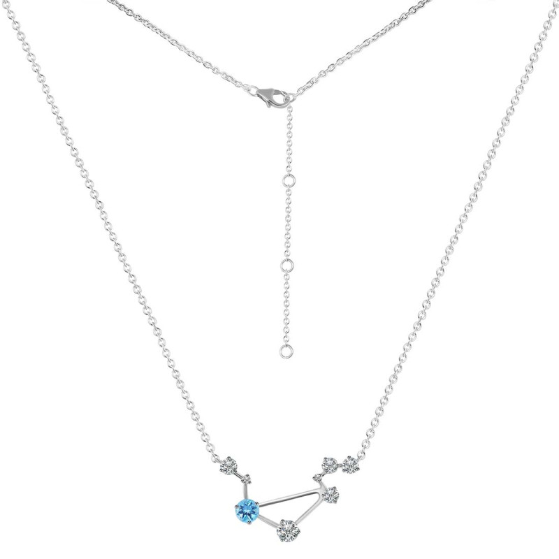 Libra Zodiac Star Constellation Blue Topaz & White Topaz Necklace