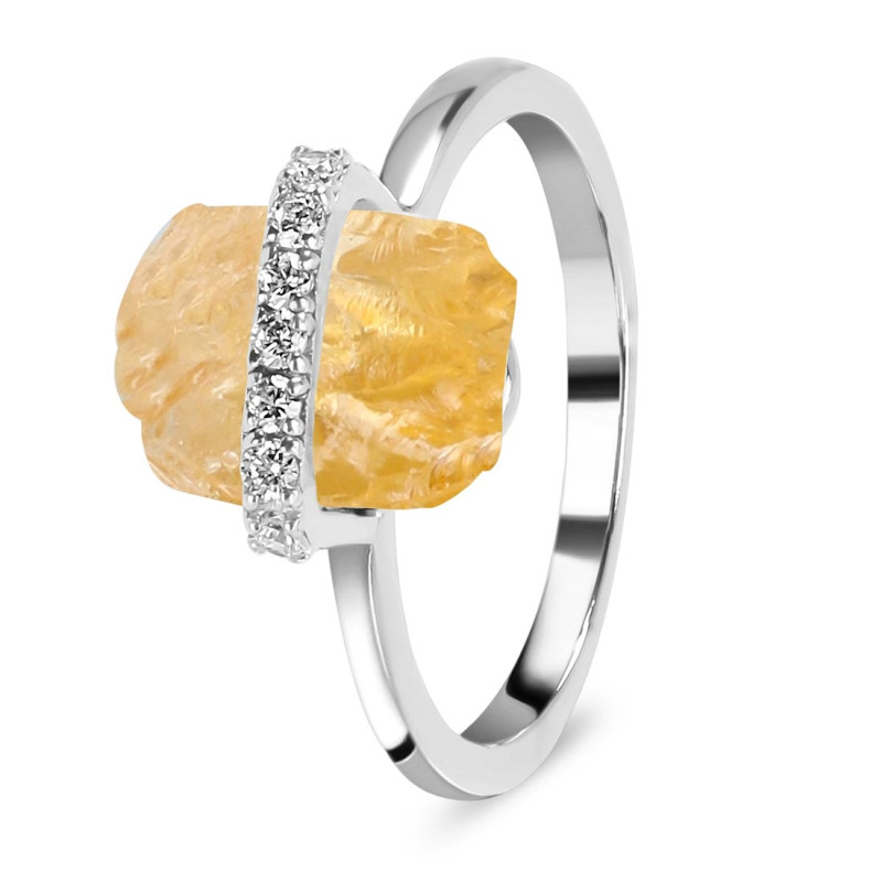 Citrine Raw Crystal & White Topaz Ring