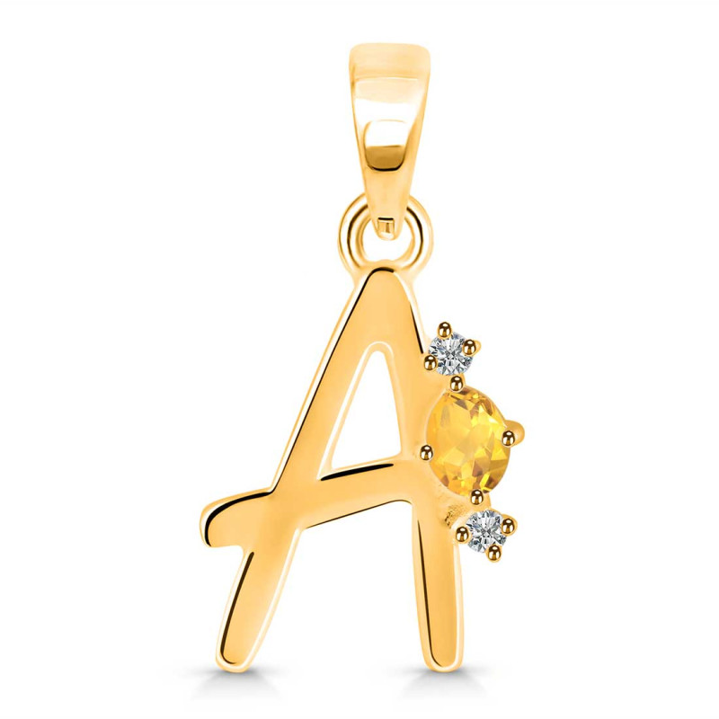 Citrine & White Topaz Alphabet A Pendant CIT-RDA-1.