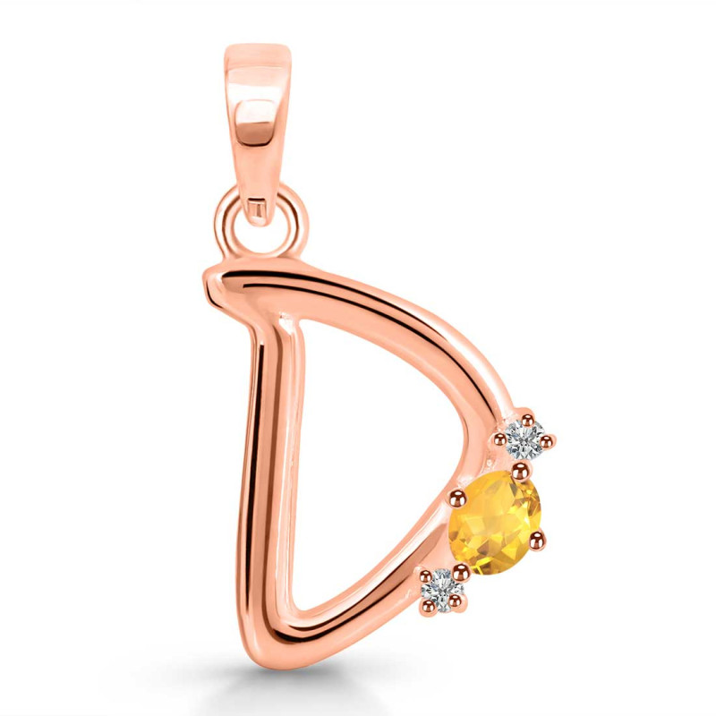 Citrine & White Topaz Alphabet D Pendant CIT-RDA-4.
