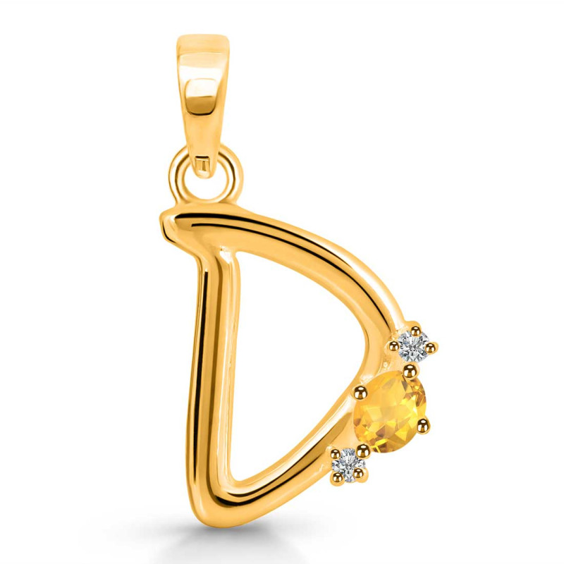 Citrine & White Topaz Alphabet D Pendant CIT-RDA-4.