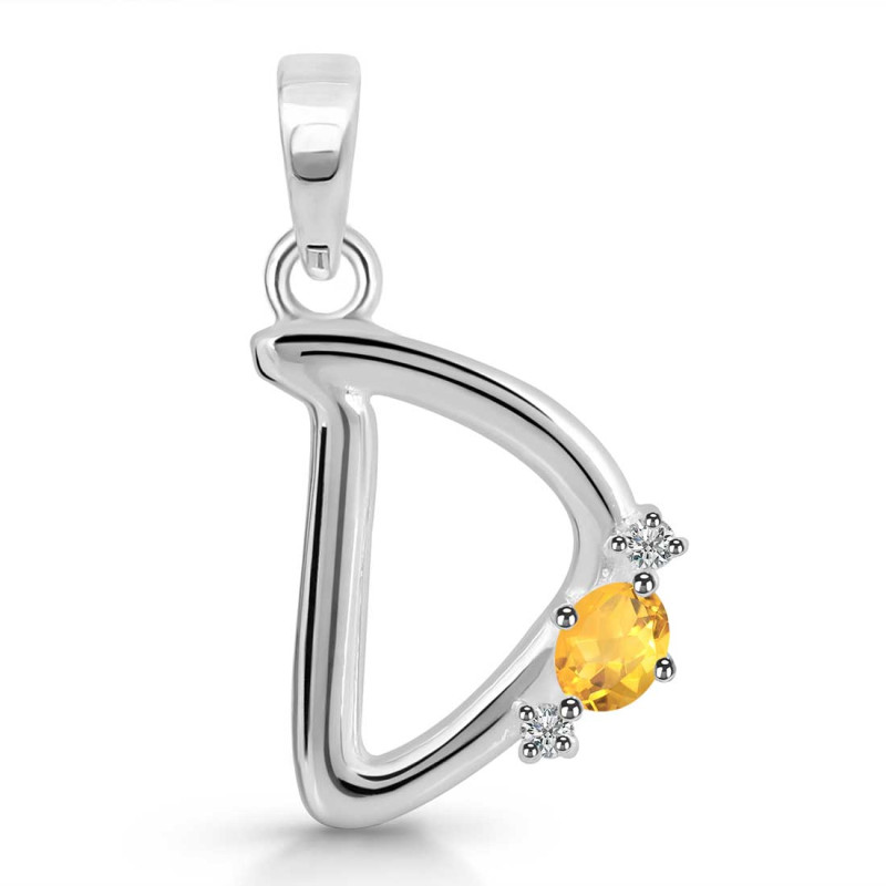 Citrine & White Topaz Alphabet D Pendant CIT-RDA-4.