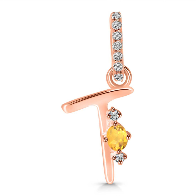 Citrine & White Topaz Alphabet T Pendant CIT-RDA-46.