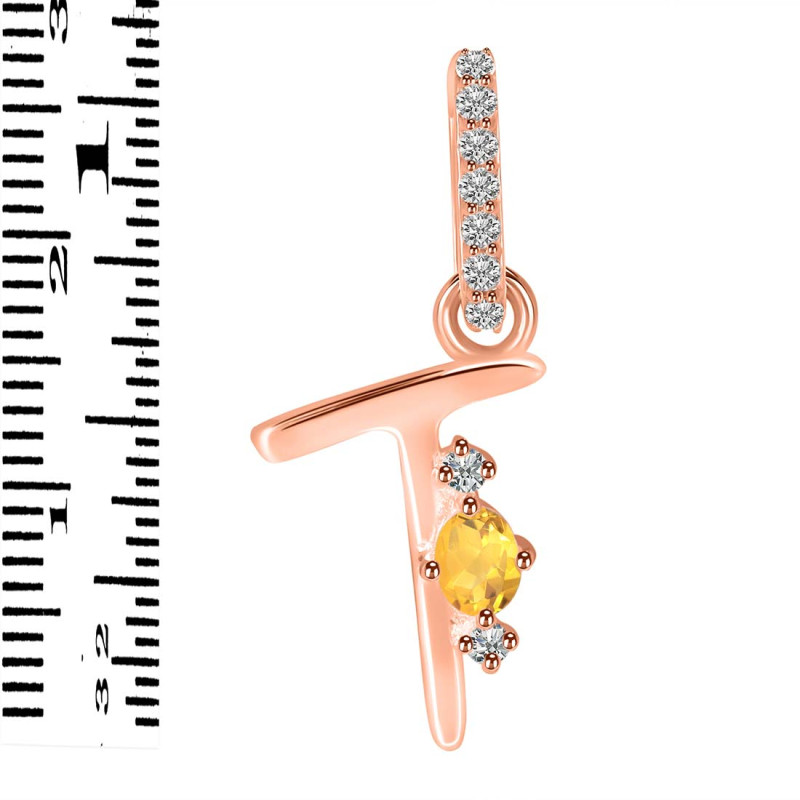 Citrine & White Topaz Alphabet T Pendant CIT-RDA-46.