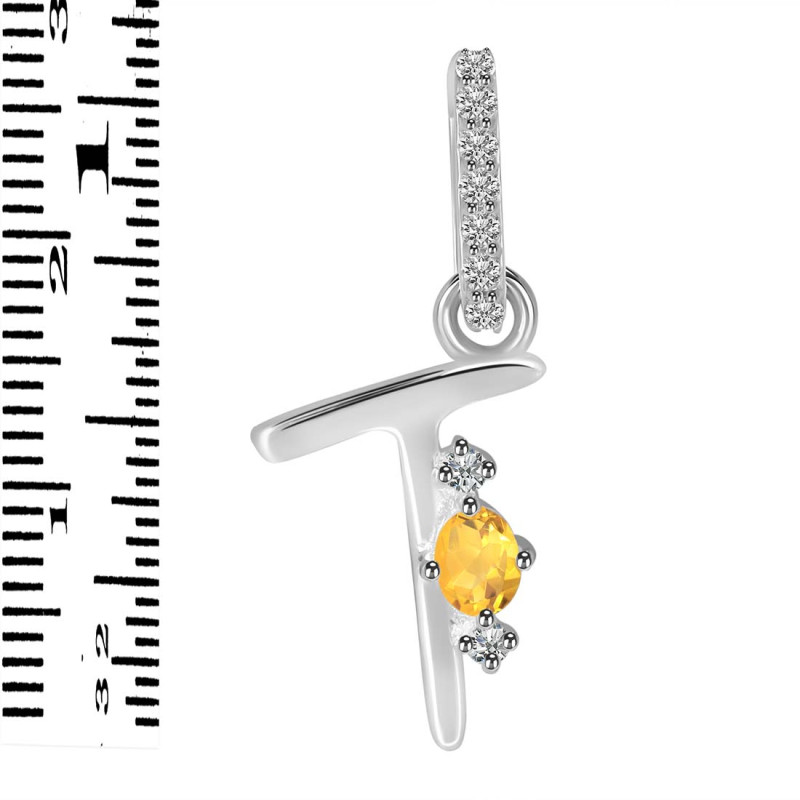 Citrine & White Topaz Alphabet T Pendant CIT-RDA-46.