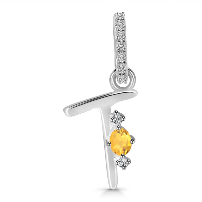 Citrine & White Topaz Alphabet T Pendant CIT-RDA-46.