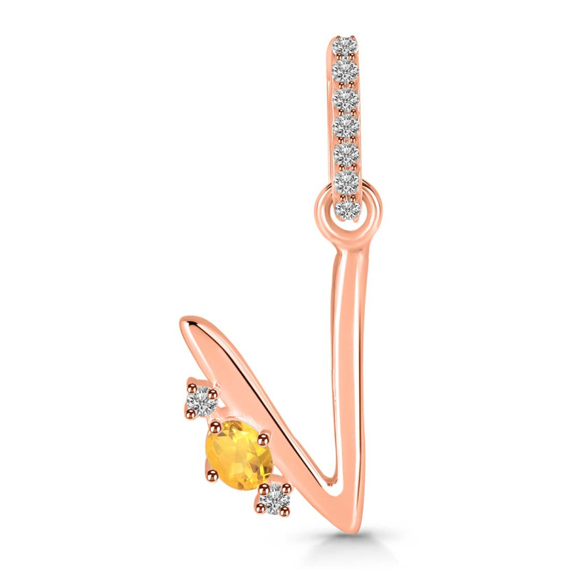 Citrine & White Topaz Alphabet V Pendant CIT-RDA-48.