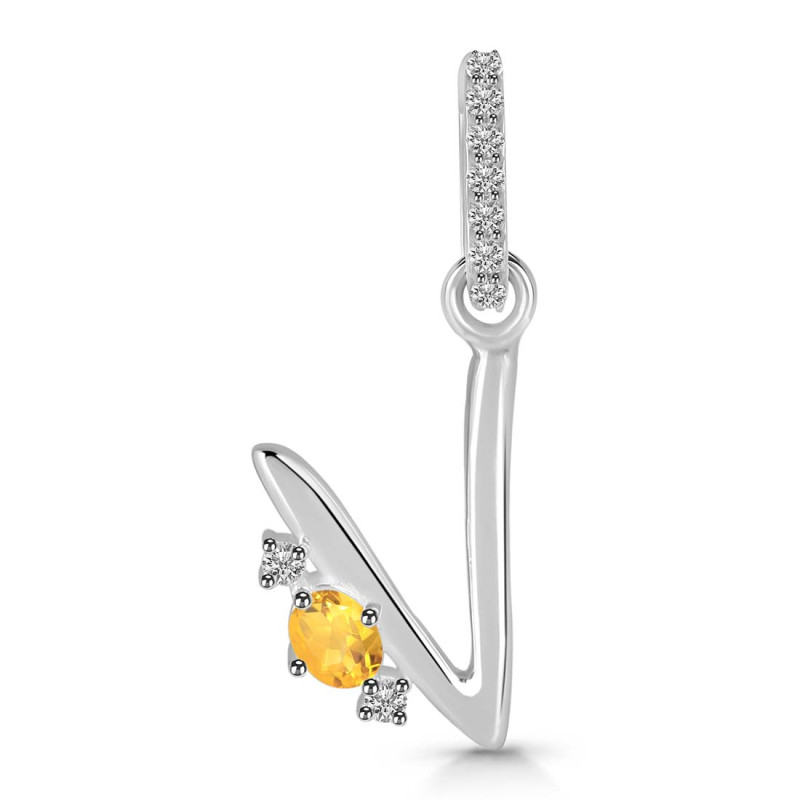 Citrine & White Topaz Alphabet V Pendant CIT-RDA-48.