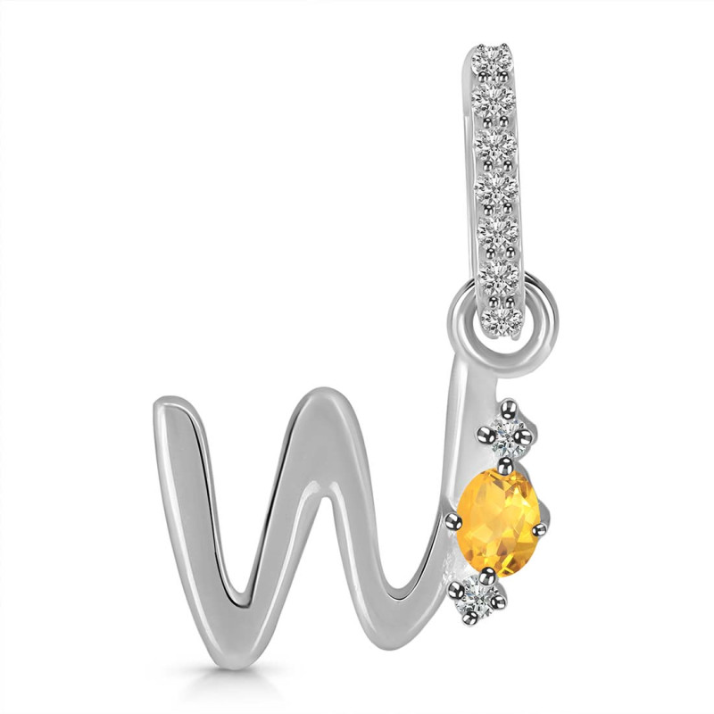 Citrine & White Topaz Alphabet W Pendant CIT-RDA-49.