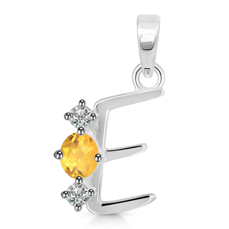 Citrine & White Topaz Alphabet E Pendant CIT-RDA-57.