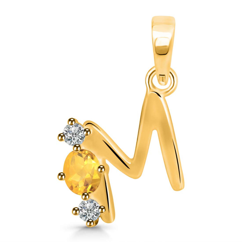 Citrine & White Topaz Alphabet M Pendant CIT-RDA-65.
