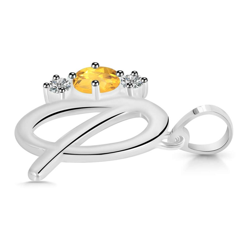 Citrine & White Topaz Alphabet Q Pendant