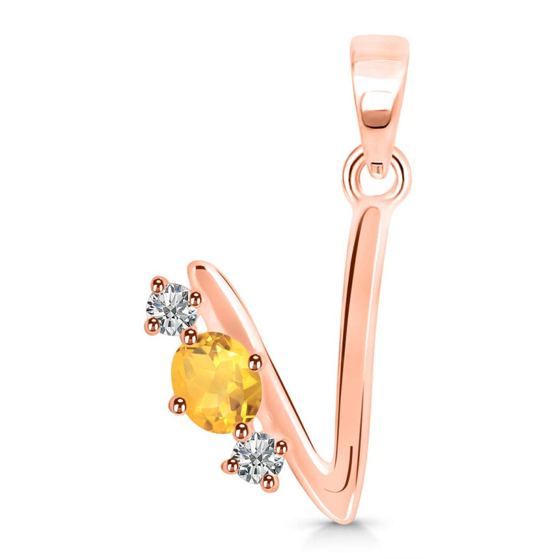 Citrine & White Topaz Alphabet V Pendant CIT-RDA-74.