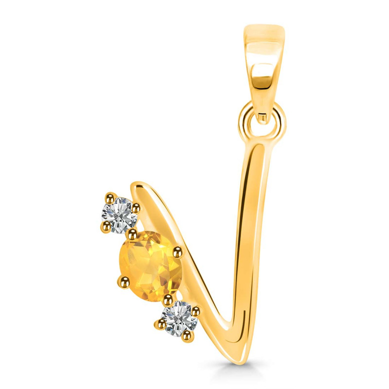 Citrine & White Topaz Alphabet V Pendant CIT-RDA-74.