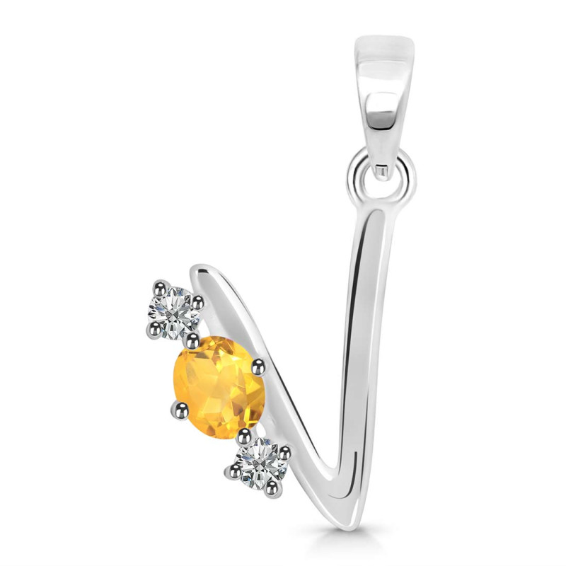 Citrine & White Topaz Alphabet V Pendant CIT-RDA-74.