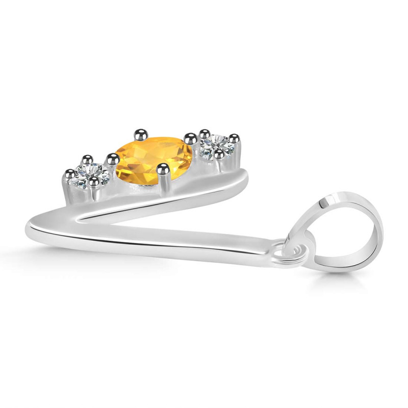 Citrine & White Topaz Alphabet V Pendant