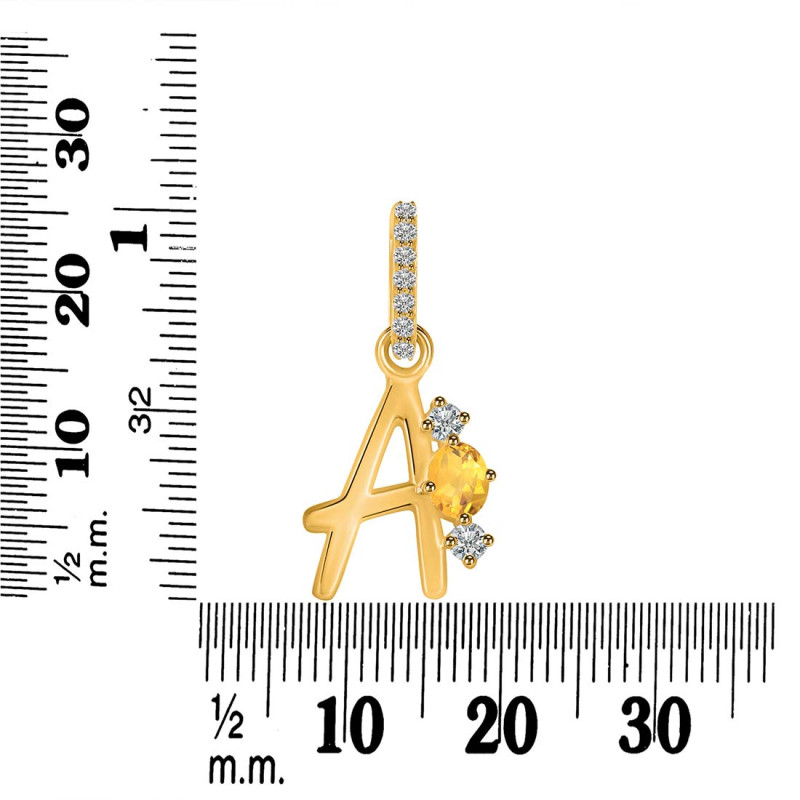 Citrine & White Topaz Alphabet A Pendant CIT-RDA-79.