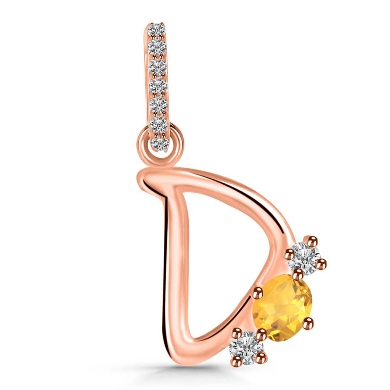 Citrine & White Topaz Alphabet D Pendant CIT-RDA-82.